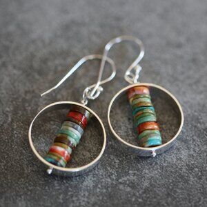 Spiny Oyster and Turquoise Sterling Dangle Earrings Handmade